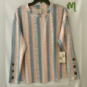 Women's Long Sleeve Striped Top in Blue and Pink